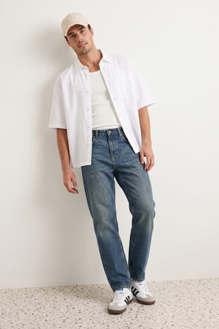 TRENDYOL MAN Men's Dark blue Plain Baggy Normal waist Jeans
