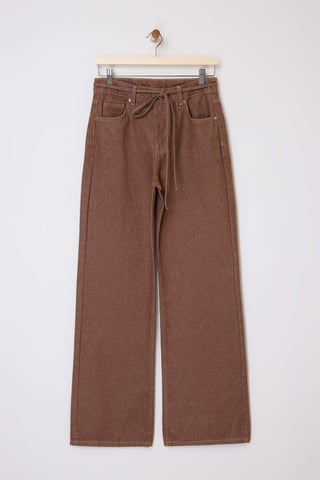 TRENDYOLMİLLA Women's Brown Plain Wide Leg High Waist Jeans
