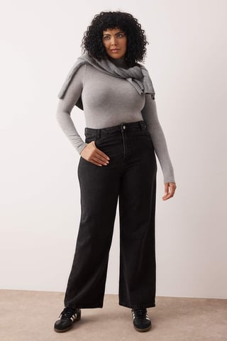 Trendyol Curve Women's Gray Plain Wide Leg High Waist Plus Size Jeans