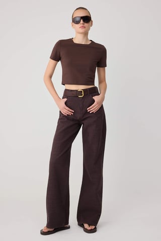 TRENDYOLMİLLA Women's Brown Plain Wide Leg High Waist Jeans