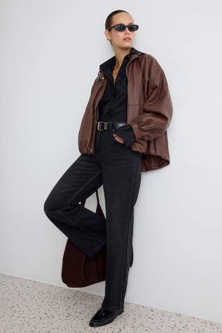 TRENDYOLMİLLA Women's Black Plain Wide Leg High Waist Jeans