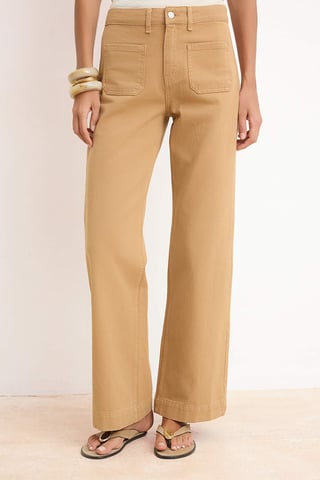TRENDYOLMİLLA Women's Brown Plain Wide Leg High Waist Jeans