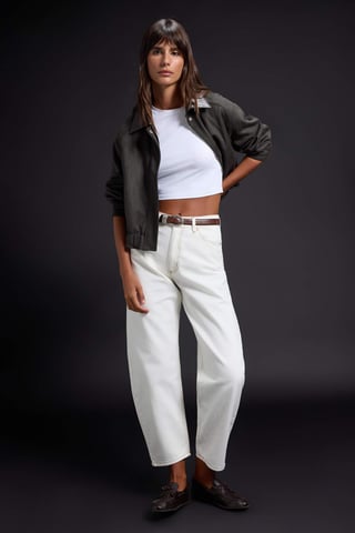 TRENDYOLMİLLA Women's White Plain Barrel High Waist Jeans