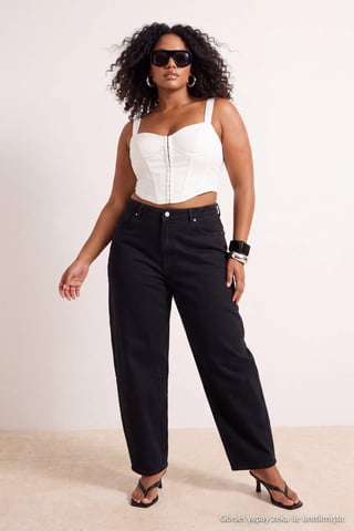 Trendyol Curve Women's Black Plain Barrel High Waist Plus Size Jeans