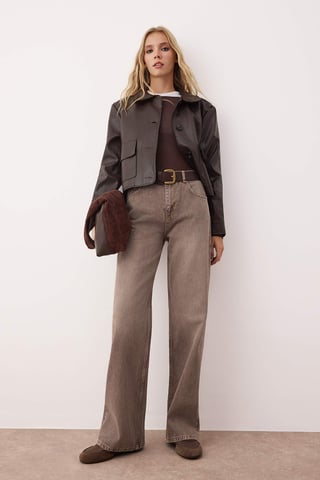 TRENDYOLMİLLA Women's Brown Plain Wide Leg High Waist Jeans