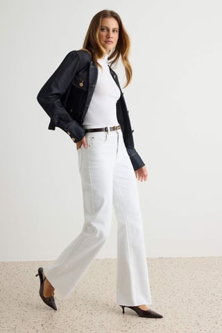 TRENDYOLMİLLA Women's White Plain Wide Leg High Waist Jeans