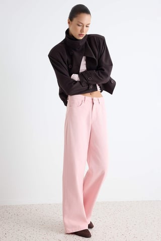 TRENDYOLMİLLA Women's Pink Plain Wide Leg High Waist Jeans
