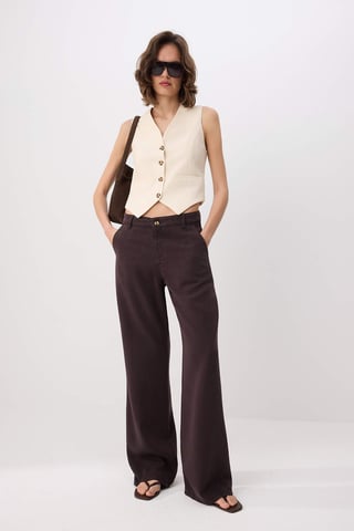 TRENDYOLMİLLA Women's Brown Plain Wide Leg Low Waist Jeans