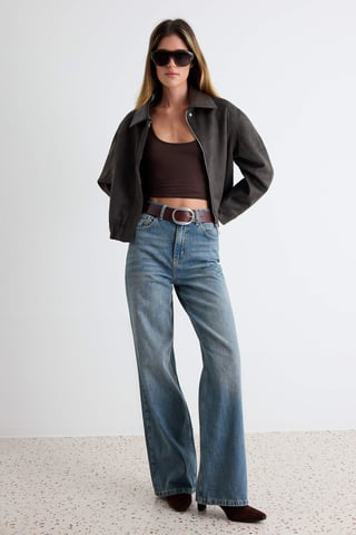 TRENDYOLMİLLA Women's Dark blue Plain Wide Leg High Waist Jeans