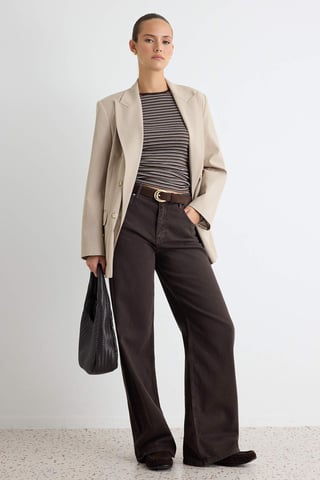TRENDYOLMİLLA Women's Brown Plain Wide Leg Normal waist Jeans