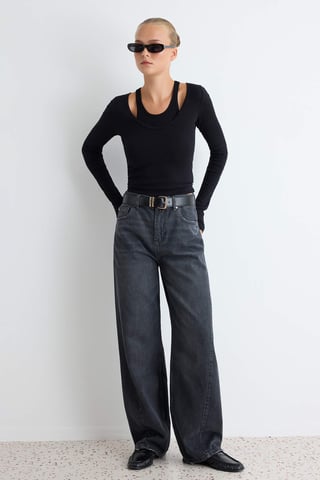 TRENDYOLMİLLA Women's Gray Plain Barrel High Waist Jeans