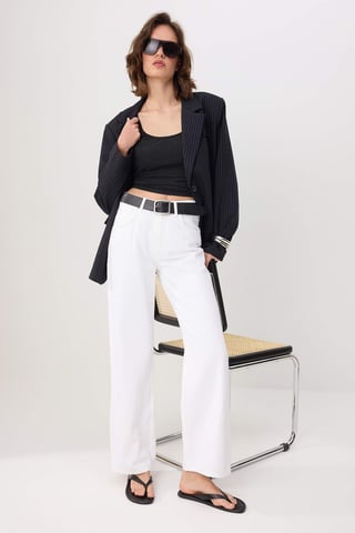 TRENDYOLMİLLA Women's White Plain Wide Leg High Waist Jeans