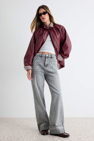 TRENDYOLMİLLA Women's Gray Plain Wide Leg High Waist Jeans