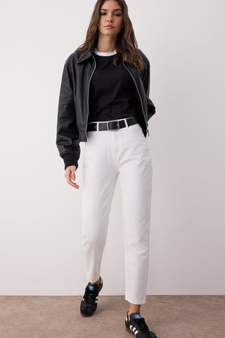 TRENDYOLMİLLA Women's White Plain Mom High Waist Jeans
