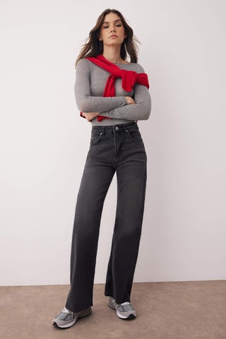 TRENDYOLMİLLA Women's Black Plain Wide Leg High Waist Jeans