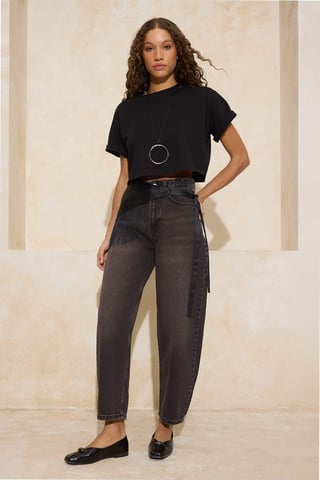 TRENDYOLMİLLA Women's Brown Plain Barrel High Waist Jeans