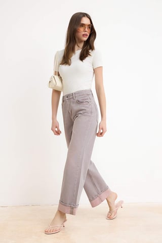 TRENDYOLMİLLA Women's Pink Plain Wide Leg High Waist Jeans