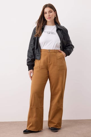 Trendyol Curve Women's Yellow Plain Wide Leg High Waist Plus Size Jeans