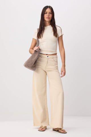TRENDYOLMİLLA Women's Beige Plain Wide Leg High Waist Jeans