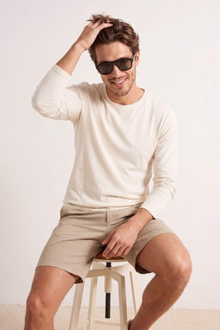 TRENDYOL MAN Men's Beige Plain Long Regular fit T-Shirts