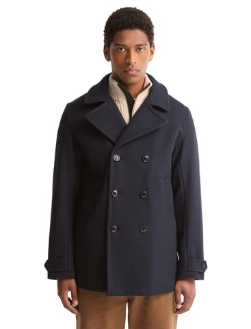 Barbour Dark Blue Wool Overcoat