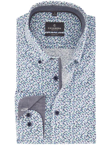 CASA MODA Casual Fit Blue Polka-Dot Print Shirt