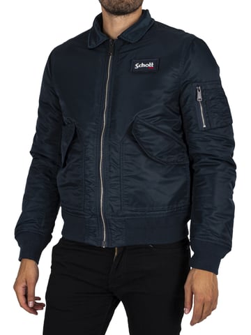 Schott Removable Badge Bomber Jacket, Blue