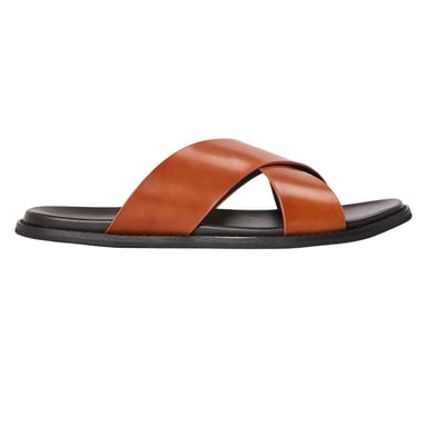 Dune London Mens Leather Criss Cross Strap Flat Sandals (Brown)