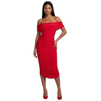 Biba Womens/Ladies Ruched Off Shoulder Bodycon Midi Dress (Red)