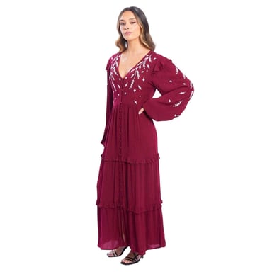 Be You Womens/Ladies Embroidered Woven Maxi Dress (Burgundy)