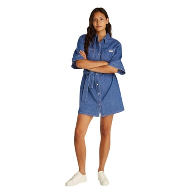 Calvin Klein Womens/Ladies Denim Collared Boxy Mini Shirt Dress (Medium Blue)