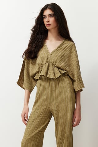 TRENDYOLMİLLA Women's Khaki Plain Long Regular fit Blouses