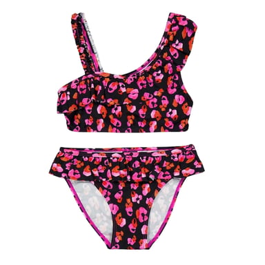 Biba Girls Leopard Print Frill Bikini Set (Pink)