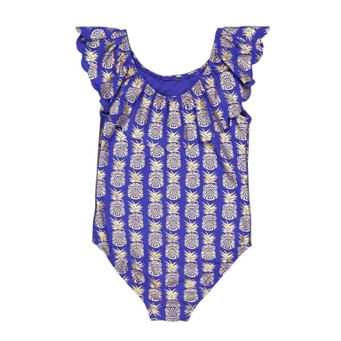 Biba Girls Geometric Frill One Piece Swimsuit (Blue)