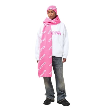 Balenciaga All Over Logo Knitted Beanie (Pink/White)