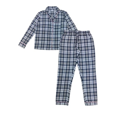 Linea Womens/Ladies Cotton Checked Button Front Long Pyjama Set (Pack of 1) (Grey/Pink)