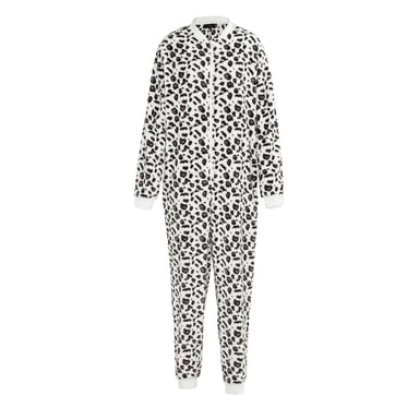 Linea Womens/Ladies Leopard Print Fleece All-In-One Nightwear (Black/White)