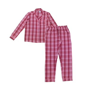 Linea Womens/Ladies Cotton Checked Button Front Long Pyjama Set (Pack of 1) (Pink)