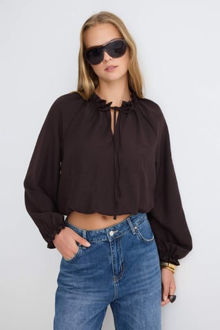 TRENDYOLMİLLA Women's Brown Plain Long Regular fit Blouses