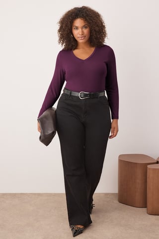 Trendyol Curve Women's Burgundy Plain Long Fitted Plus Size Blouses