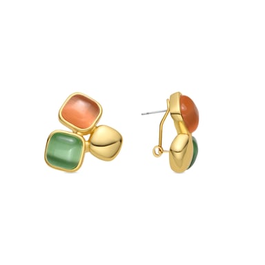 Luxenter Earrings with Multicolor Cat's Eye finished in 18k gold - Nuroa