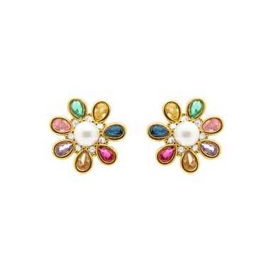 Luxenter Earrings in Metal Alloy and Multicolor Zirconia finished in 18k Yellow Gold - Bosul
