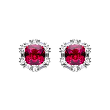 Luxenter 925 Sterling Silver Earrings with Ruby Zirconia Rhodium Finish - Zemoa