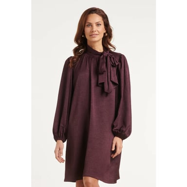 Smashed Lemon Dress with Tie Neck and Satin Look |