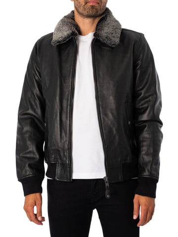 Schott Leather Flight Jacket, Black