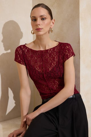 TRENDYOLMİLLA Women's Burgundy Plain Short Fitted Blouses