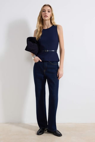 TRENDYOLMİLLA Women's Dark blue Plain Sleeveless Fitted Blouses