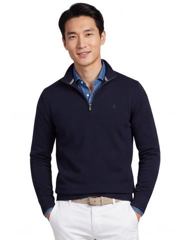 trui Scotland Blue half zip navy normale fit 100% katoen
