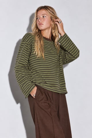Bipantolon Dames oversized sweatshirt met strepen en ronde hals
