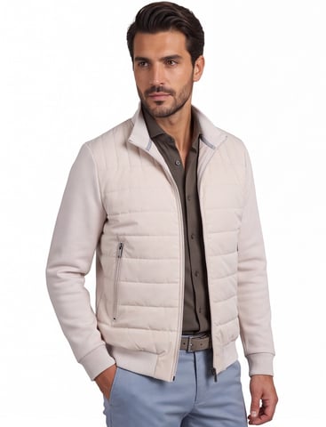 Beige Gentiluomo zip-up gilet with stand-up collar